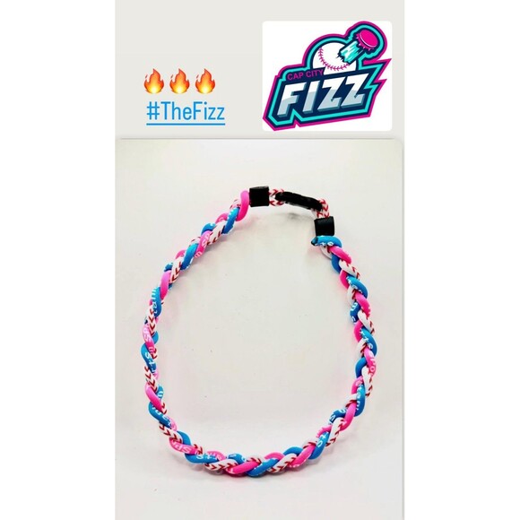 NEW! BASEBALL Titanium Cap City Fizz Necklaces 20" Teal Neon Pink Laces 3 ROPE - Picture 2 of 2